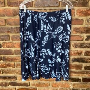 Blair Navy Blue Floral Pull-On Midi Skirt Women's Size Large